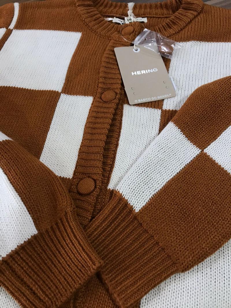 Casaco Feminino Hering Marrom com branco